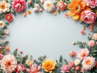 Fototapeta premium Gray background, featuring a spring floral border.