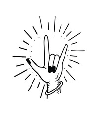 lady Rock gesture  with woman hand hand drawn sketch