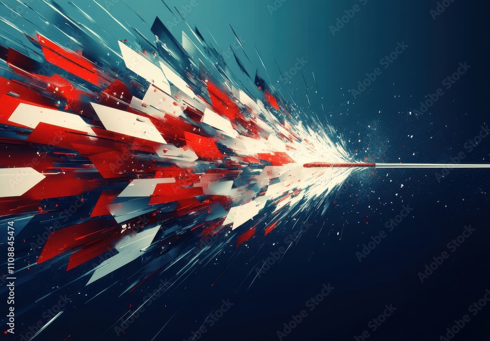 Poster dynamic abstract composition of red and white arrows in motion creating a sense of speed and energy 