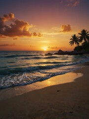Serene tropical beach sunset.