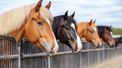 Obraz premium Beautiful Horses in Stable Ranch Animals Equestrian Farm Scene