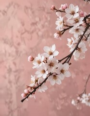 Obraz premium Sparse white cherry blossoms on blush pink backdrop, Blossom tree, Japanese culture, botanical