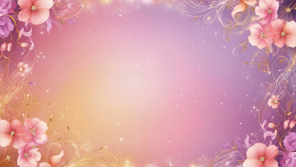 A pastel gradient background blending soft pink, lavender, and gold with delicate floral patterns and subtle sparkles for a dreamy Women's Day design