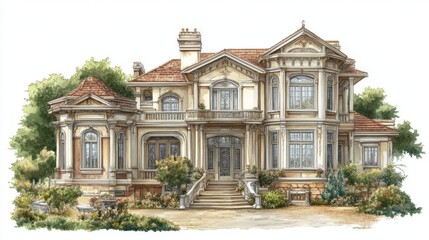 Obraz premium Elegant Antique Property with Charming White Background