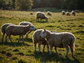 Fototapeta premium Sheep grazing in a meadow.