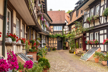 Fototapeta premium Beautiful medieval village in the old town of Gengenbach in the Black Forest, Germany, family vacation concept