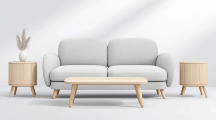 Fototapeta premium Modern living room sofa with natural decor minimalist design bright atmosphere