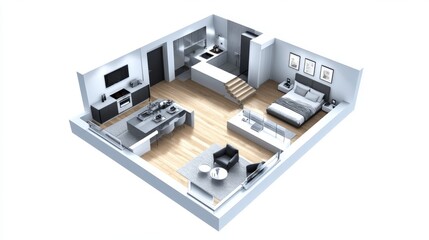 Modern Interior with Two Separate Entrances and White Background