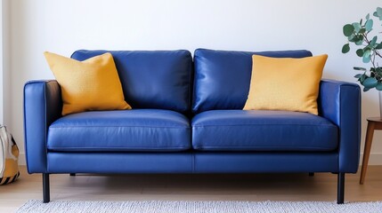 Fototapeta premium Modern leather sofa design cozy living room home decor indoor environment stylish look