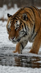 Fototapeta premium Siberian tiger hunting prey.