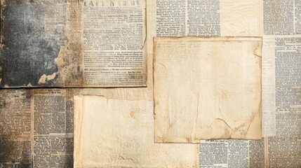 Collection of aged papers and newspaper clippings
