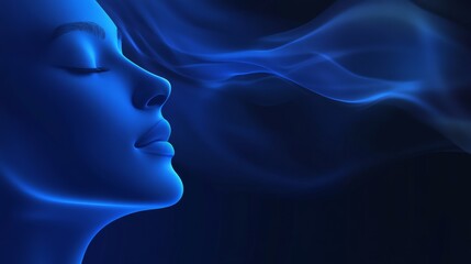 Serene Blue Abstract Portrait - A calming abstract portrait of a woman, symbolizing peace, tranquility, mystery, dreams, and spirituality.  Blue tones dominate.