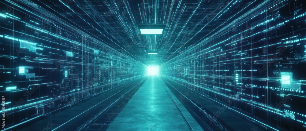 Aufkleber futuristic tunnel with digital data streams