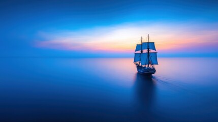 Obraz premium Majestic Sailing Ship at Sunset Calm Ocean Serenity Travel