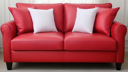 Vibrant red sofa modern living room furniture indoor overhead view style inspiration