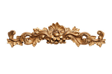 Ornate golden decorative element, intricate floral design, white isolated background.