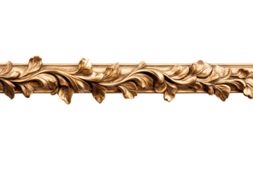 Intricately designed golden frame with leaf patterns, isolated on white background.