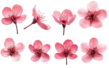 Pink Cherry Blossom Flower Collection Isolated on transparent background