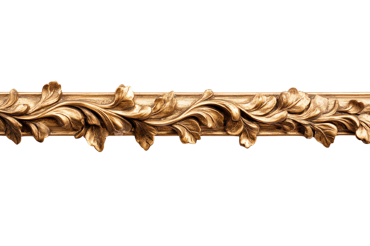 Intricately designed golden frame with leaf patterns, isolated on white background.