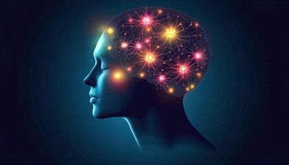 Human brain with glowing neural connections at night