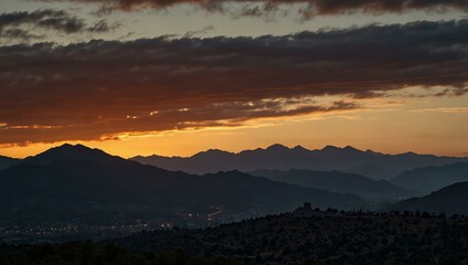 Obraz premium Silhouette of mountains at sunset in Spain.