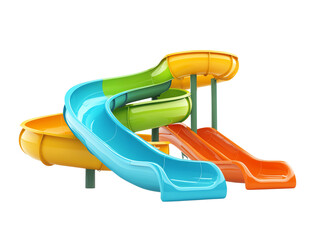 Colorful water slides in a fun design for amusement parks, isolated on a white background.