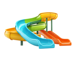 Colorful water slides in a fun design for amusement parks, isolated on a white background.