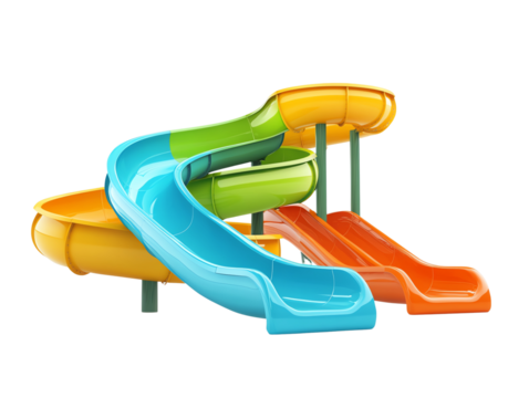 Colorful water slides in a fun design for amusement parks, isolated on a white background.