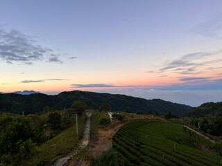 view of the sunset over the hills