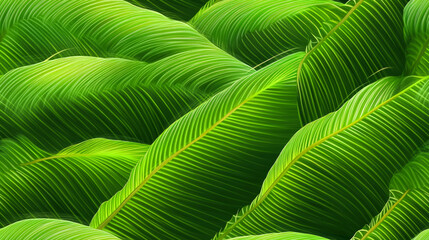 Lush green tropical leaves background texture.