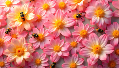 Fototapeta premium Seamless [ Dazzling pink and yellow flower fly ] texture, realistic patterns, natural colors, soft lighting, high resolution 