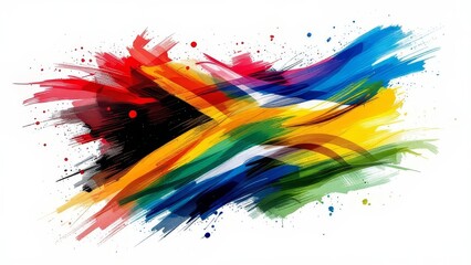 Double-exposed South African flag, vibrant hues layered in time.  A nation's spirit.