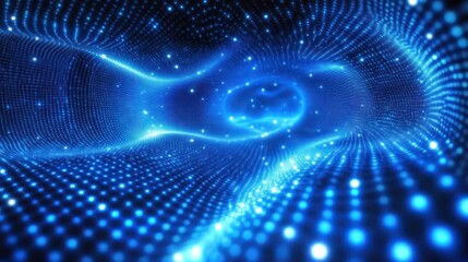 Abstract blue digital wave with glowing particles