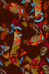 Naklejka premium Abstract hand drawn seamless pattern with geometric and brush painted elements. brush textured colorful background. Modern poster, card, textile, wallpaper template, wrapping paper designs. 