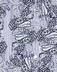 Abstract hand drawn seamless pattern with geometric and brush painted elements. brush textured colorful background. Modern poster, card, textile, wallpaper template, wrapping paper designs.
