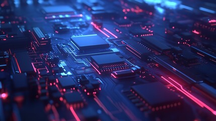 Obraz premium Digital AI Low Poly Semiconductor with Circuit Elements