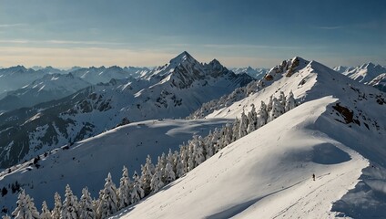 Skiing in the Alps with snow-covered slopes.