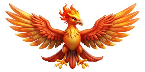 Obraz premium Majestic 3D Fantasy Phoenix Spreading Fiery Wings Against a White Background 