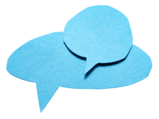 Light blue blank cut out cardboard paper speech bubbles with rough edges and copy space for text on transparent png background design element
