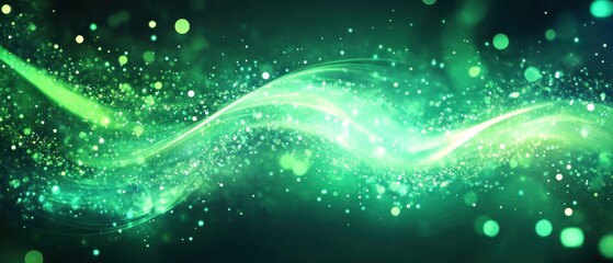 Obraz premium Vibrant green abstract wave with sparkling particles