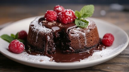 A scrumptious chocolate lava cake with a gooey center.