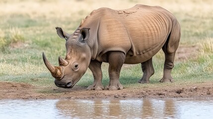 Obraz premium Majestic White Rhino Grazing Savannah Wildlife Africa Nature Photography