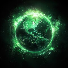 Obraz premium A vibrant green glow erupts from a stylized Earth, symbolizing the power of nature and the potential for a brighter future, representing hope.