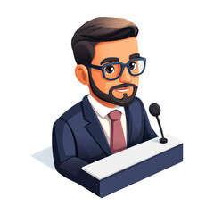 Man in suit at a podium speaking.