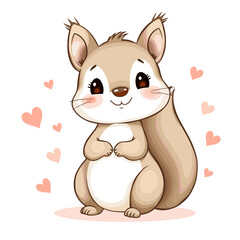 Obraz premium Adorable Brown Squirrel with Folded Paws on Pink Background with Hearts