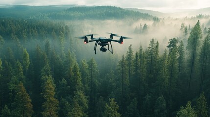 Fototapeta premium A tech-savvy drone flying over a forest, mapping terrain with high-resolution sensors