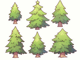 Fototapeta premium Collection of Cute Cartoon Christmas Trees
