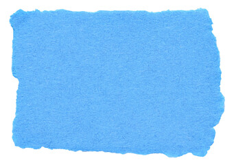 Isolated cut out torn piece of blank blue paper note cardboard with texture and copy space for...
