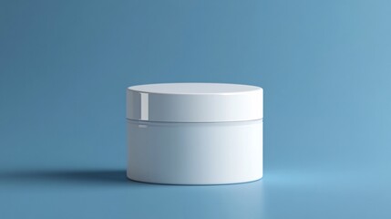 White cosmetic jar mockup on blue background presenting beauty product