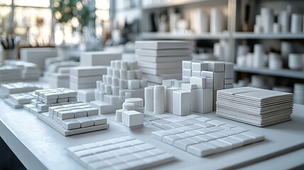 Obraz premium Organized ceramic blocks and shapes in a creative studio